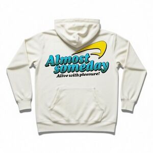 Almost Someday Zip‎ Up Hoodie Cream Men's Size Small Graphic Print